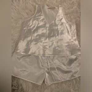 Vintage Victorias Secret Gold Label White Satin Tank and Shorts Set Size Medium